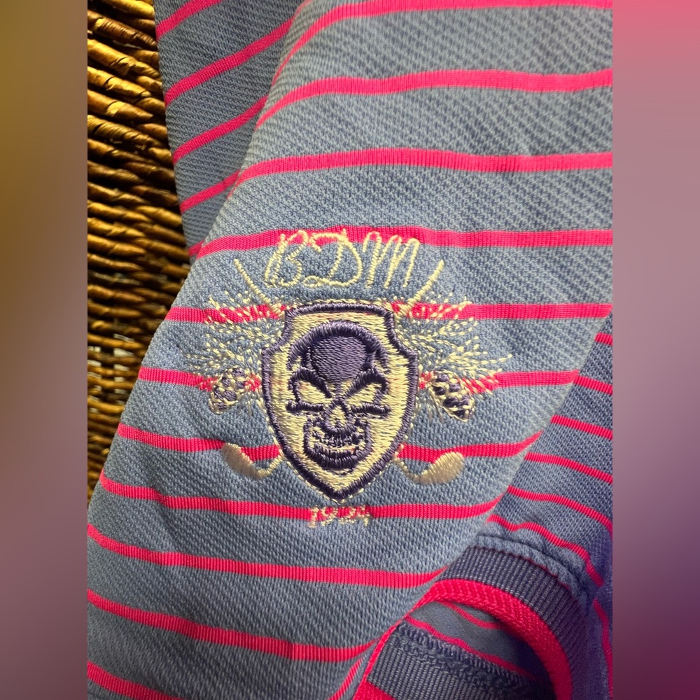G/FORE Purple and Pink Striped Polo Shirt- Mens Large - Picture 5 of 5